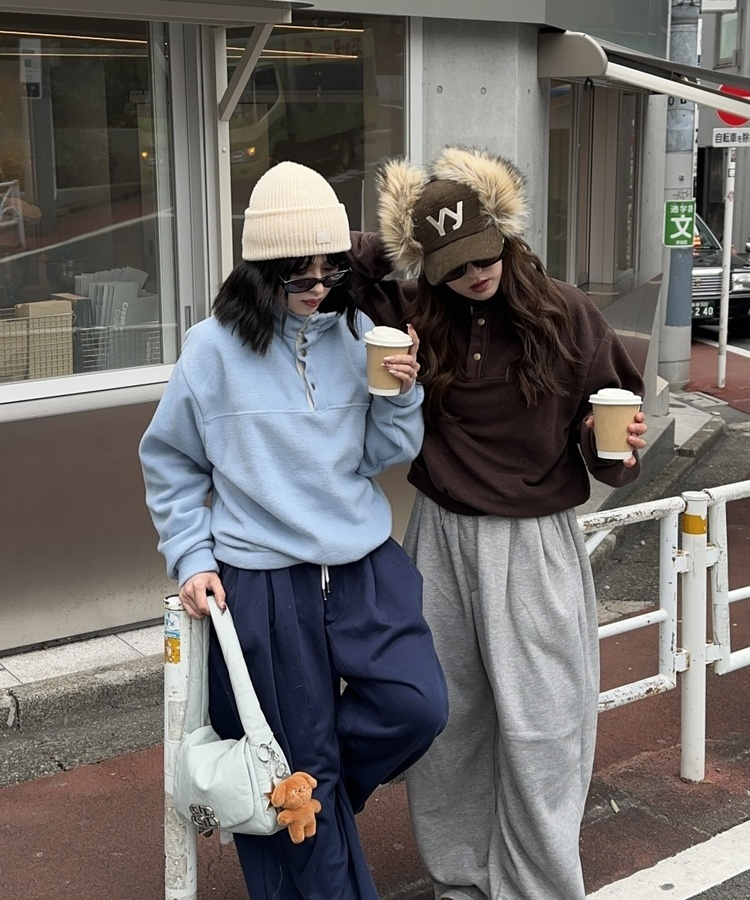 빈티지 하이넥 오버핏 후리스 브라운