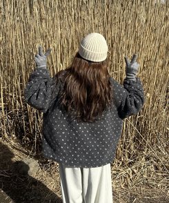 하트 뽀글이 누빔 점퍼 그레이