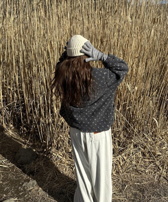 하트 뽀글이 누빔 점퍼 그레이