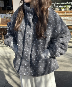 하트 뽀글이 누빔 점퍼 그레이