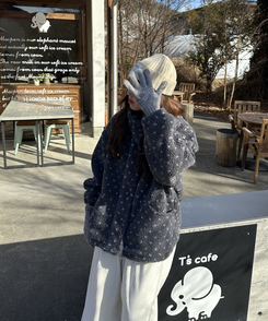 하트 뽀글이 누빔 점퍼 그레이