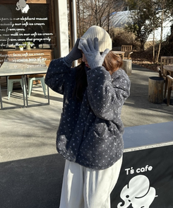 하트 뽀글이 누빔 점퍼 그레이