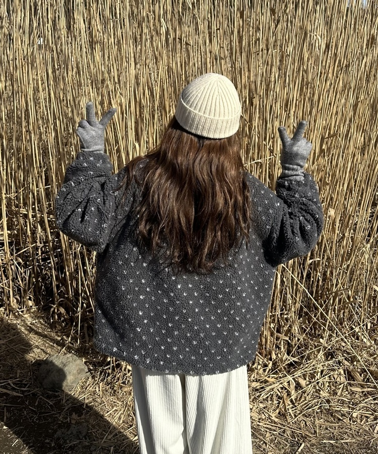 하트 뽀글이 누빔 점퍼 그레이