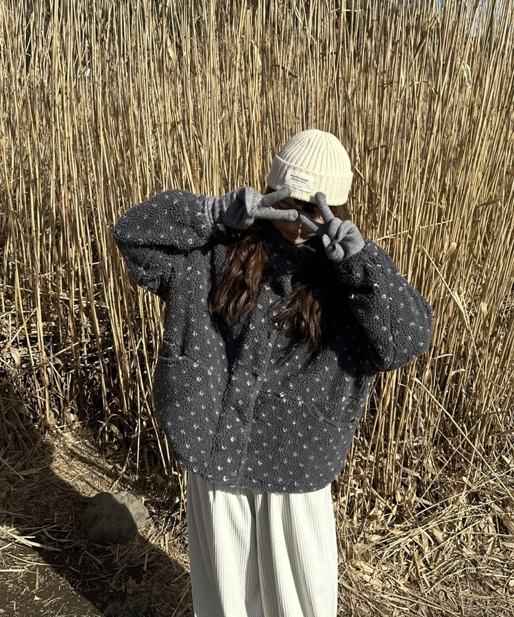 하트 뽀글이 누빔 점퍼 그레이