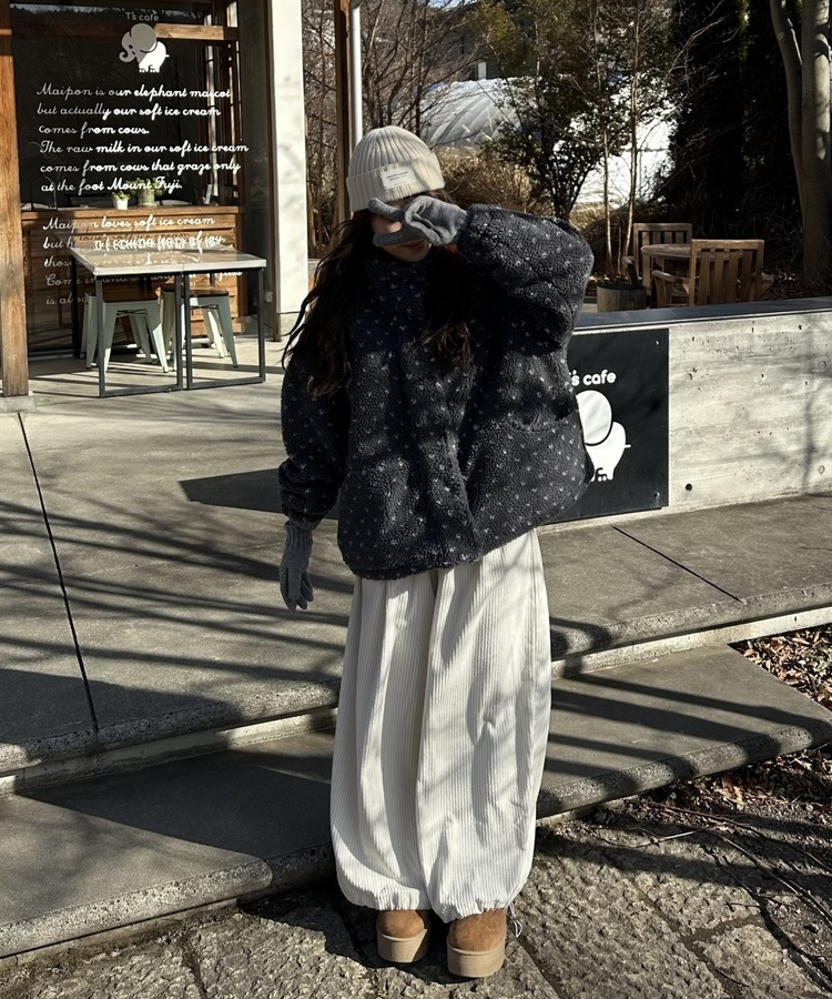 하트 뽀글이 누빔 점퍼 그레이