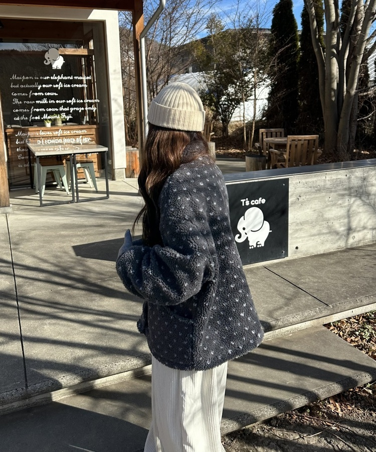 하트 뽀글이 누빔 점퍼 그레이