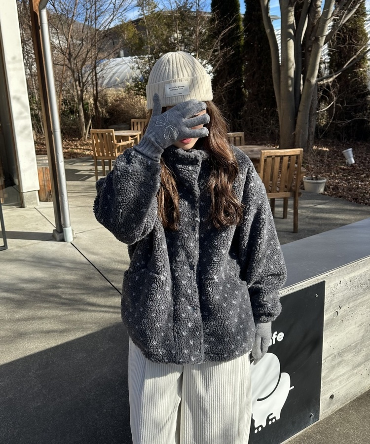 하트 뽀글이 누빔 점퍼 그레이