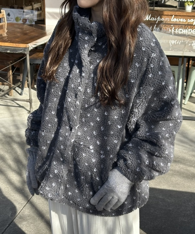 하트 뽀글이 누빔 점퍼 그레이