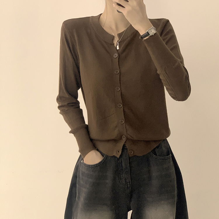 극강의 부드러움 래빗 라운드 겨울 긴팔 데일리 니트 가디건 브라운