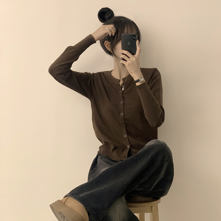 극강의 부드러움 래빗 라운드 겨울 긴팔 데일리 니트 가디건 브라운