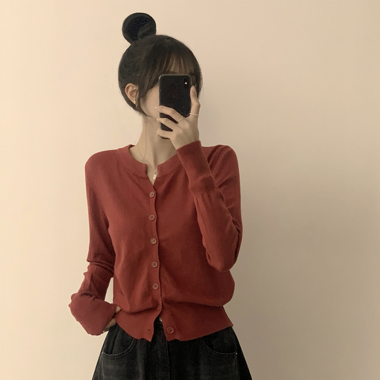 극강의 부드러움 래빗 라운드 겨울 긴팔 데일리 니트 가디건 레드