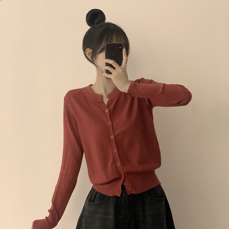 극강의 부드러움 래빗 라운드 겨울 긴팔 데일리 니트 가디건 레드