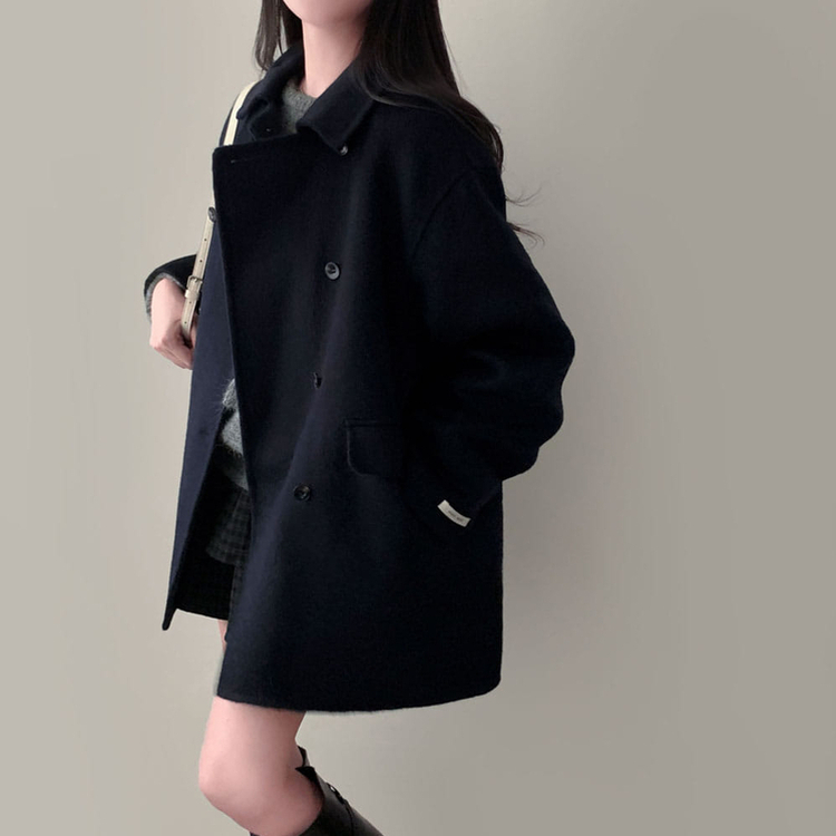 겨울에도 러블리함을 포기못한다면톤다운 분위기 체크 모직 캉캉 미니 밴딩 스커트 네이비