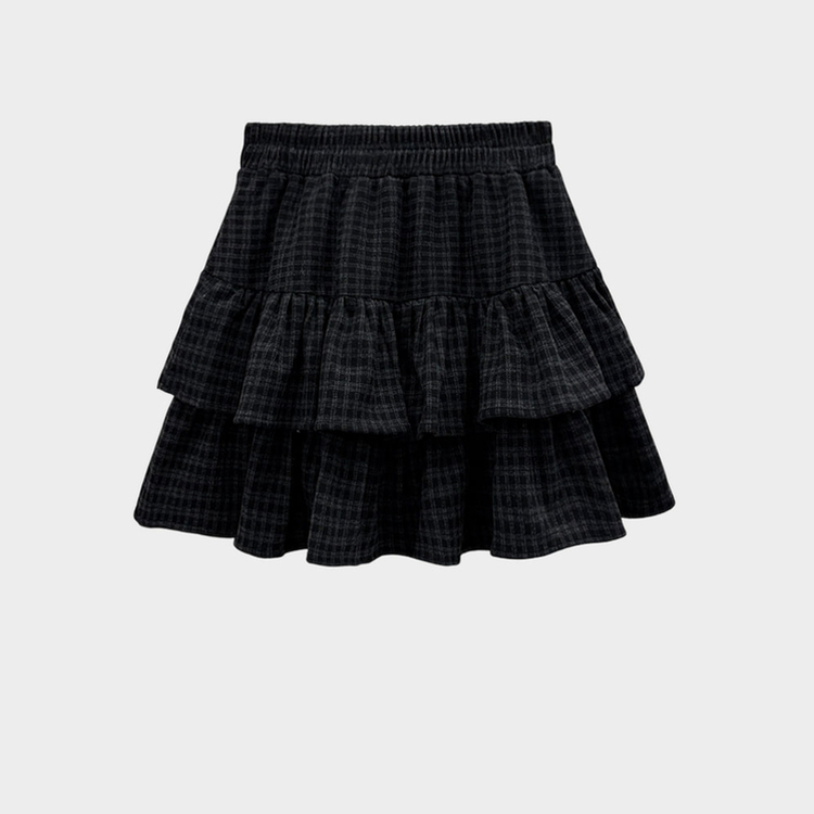 겨울에도 러블리함을 포기못한다면톤다운 분위기 체크 모직 캉캉 미니 밴딩 스커트