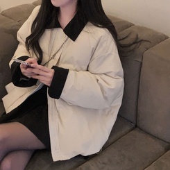 겨울 리포트 웰론 카라 오버핏 아방 패딩 점퍼 아이보리