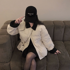 겨울 리포트 웰론 카라 오버핏 아방 패딩 점퍼 아이보리