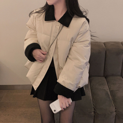 겨울 리포트 웰론 카라 오버핏 아방 패딩 점퍼 아이보리