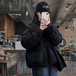 겨울 리포트 웰론 카라 오버핏 아방 패딩 점퍼 블랙