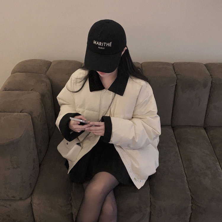 겨울 리포트 웰론 카라 오버핏 아방 패딩 점퍼 아이보리