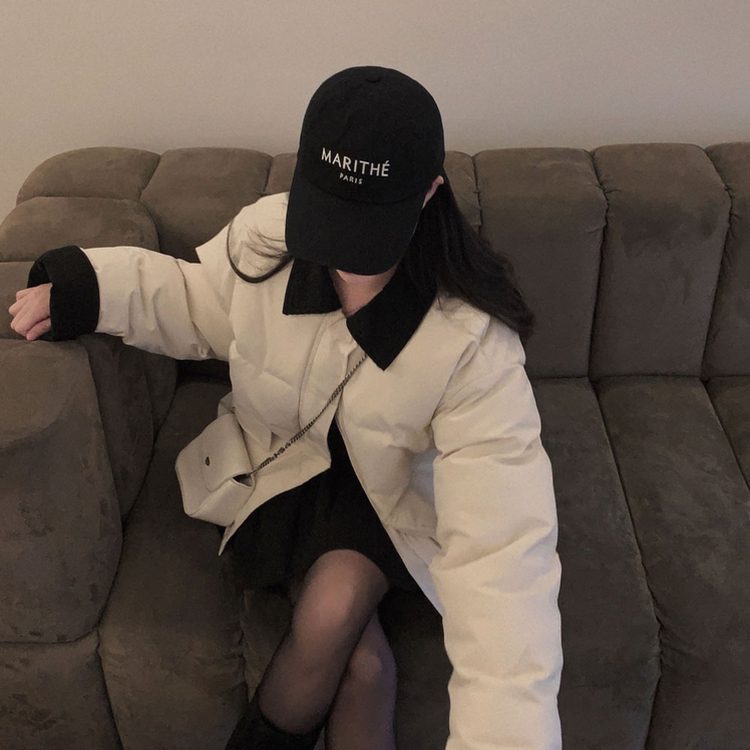 겨울 리포트 웰론 카라 오버핏 아방 패딩 점퍼 아이보리