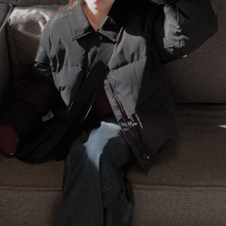 겨울 리포트 웰론 카라 오버핏 아방 패딩 점퍼 블랙