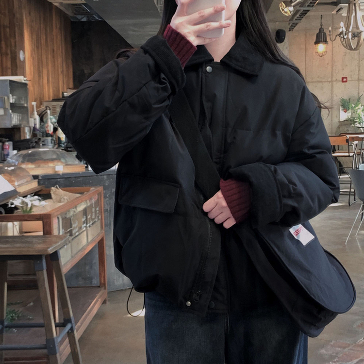 겨울 리포트 웰론 카라 오버핏 아방 패딩 점퍼 블랙