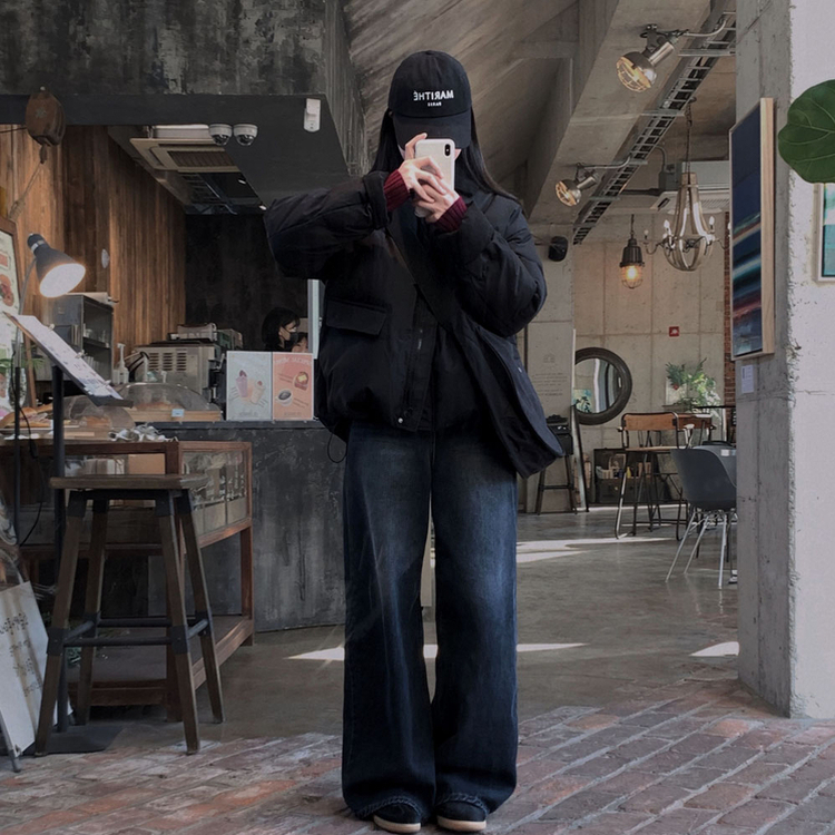 겨울 리포트 웰론 카라 오버핏 아방 패딩 점퍼 블랙