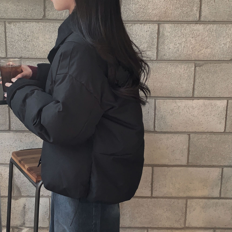 겨울 리포트 웰론 카라 오버핏 아방 패딩 점퍼 블랙