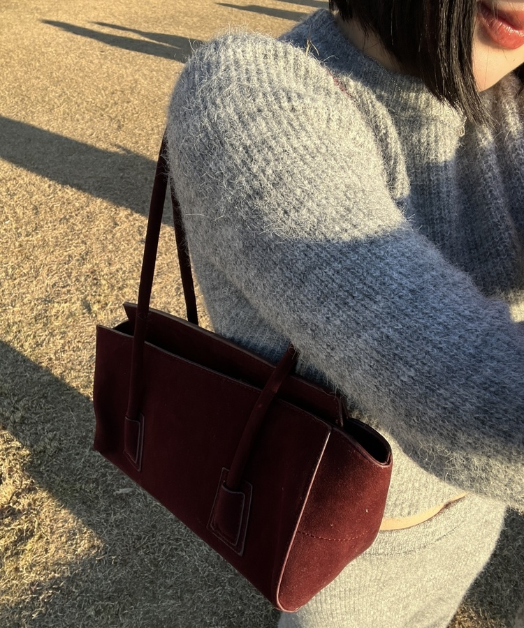 데일리 스웨이드 숄더 크로스백 버건디