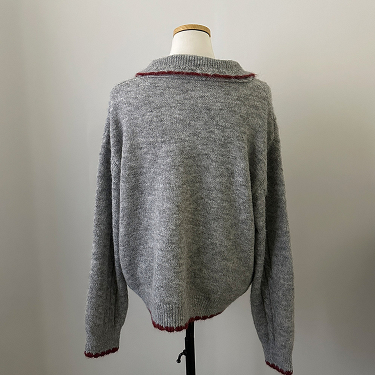 레드벨벳 하트 버튼 배색 앙고라 카라 꽈배기 가디건