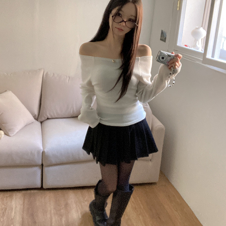 수아 포근 오프숄더 기모 티셔츠 아이보리