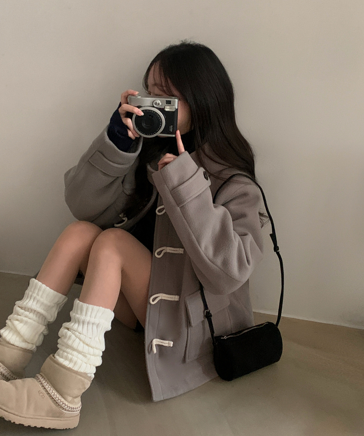 덤버 후드 떡볶이 더블 하이넥 롱숏 코트