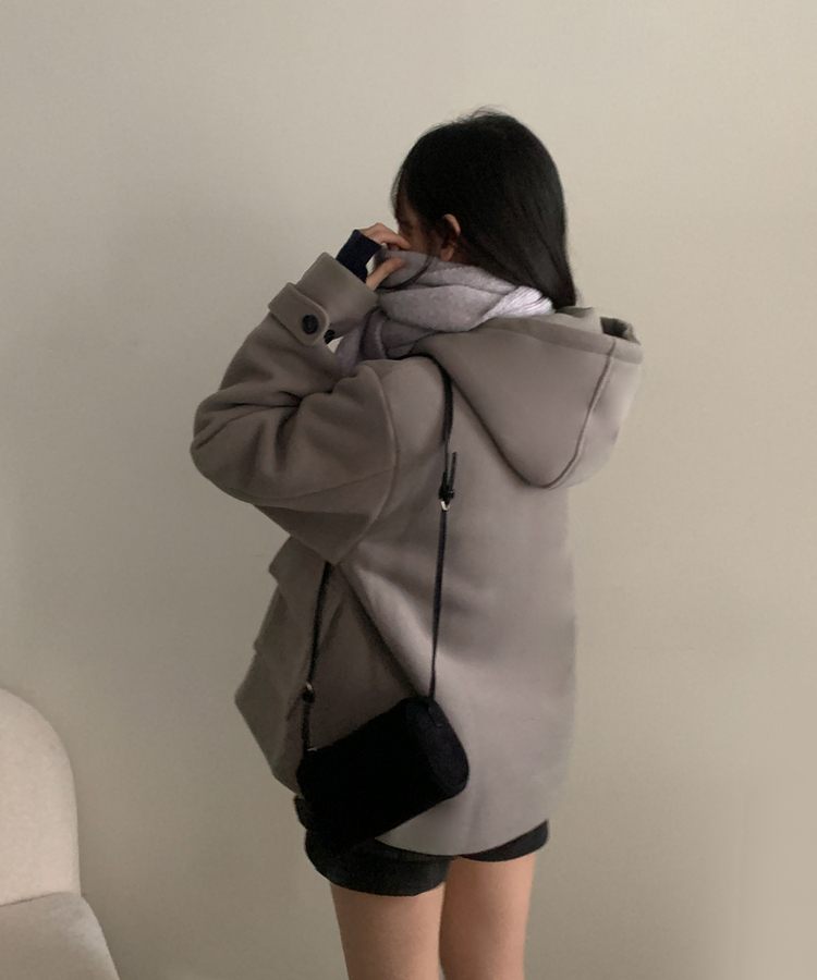 덤버 후드 떡볶이 더블 하이넥 롱숏 코트
