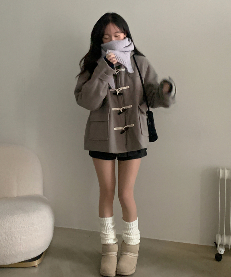 덤버 후드 떡볶이 더블 하이넥 롱숏 코트