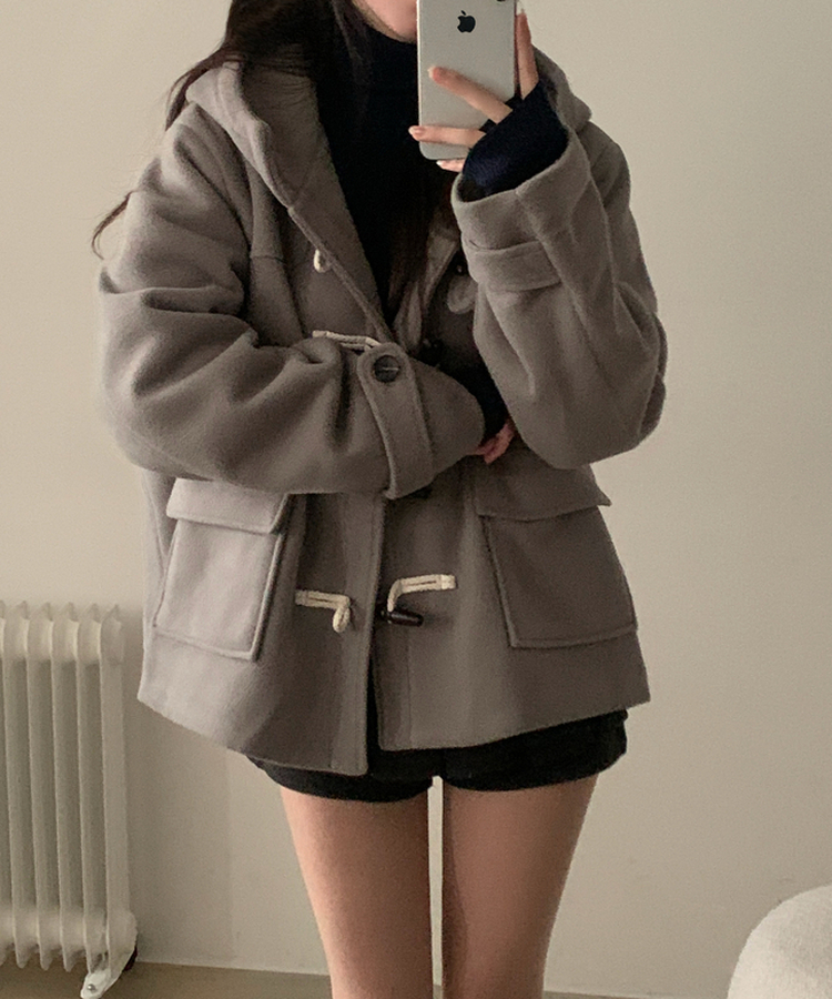 덤버 후드 떡볶이 더블 하이넥 롱숏 코트