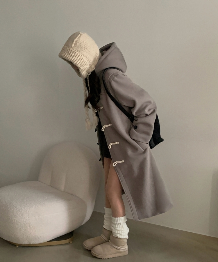 덤버 후드 떡볶이 더블 하이넥 롱숏 코트