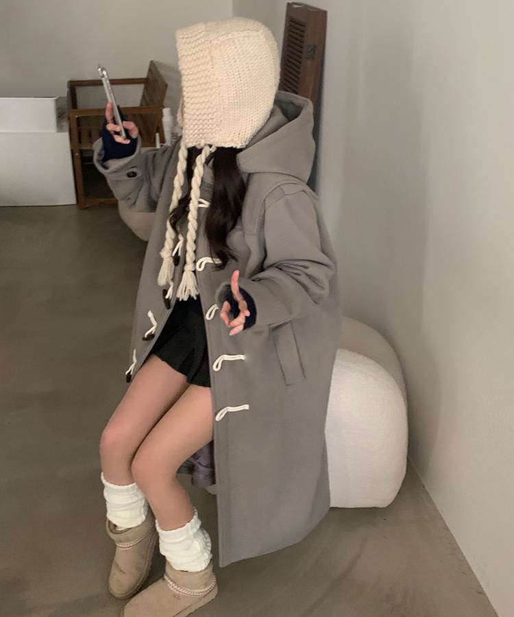 덤버 후드 떡볶이 더블 하이넥 롱숏 코트