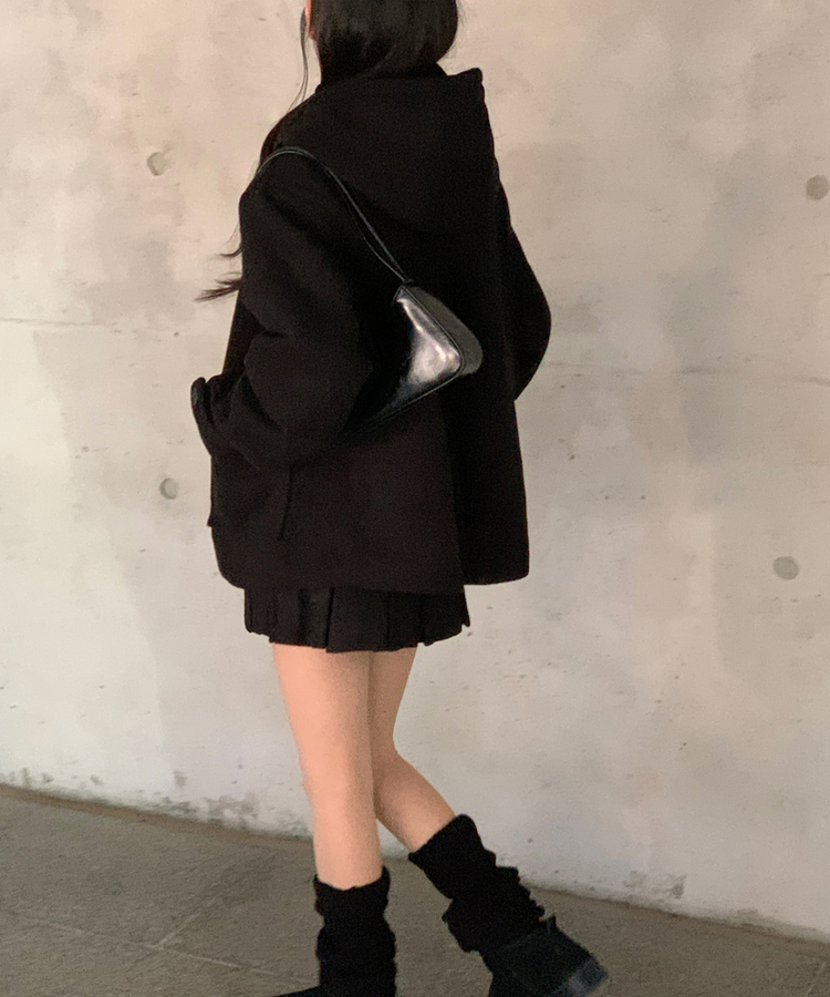 덤버 후드 떡볶이 더블 하이넥 롱숏 코트