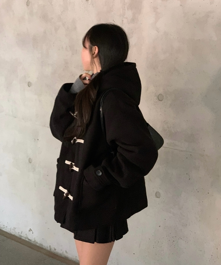 덤버 후드 떡볶이 더블 하이넥 롱숏 코트