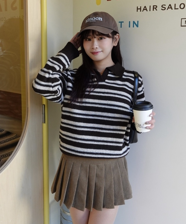 루밍 단가라 니트 밤색