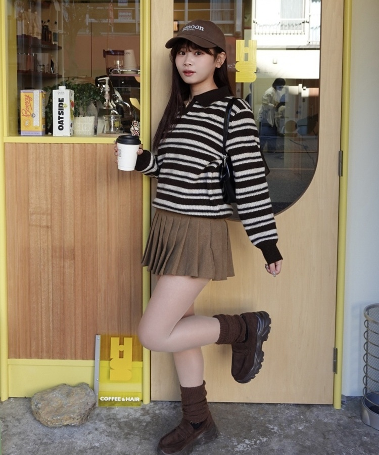 루밍 단가라 니트 밤색