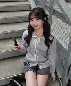 レースリボンカーディガン GRAY