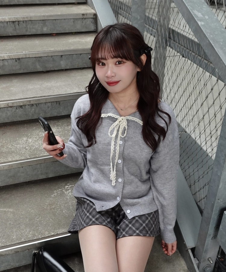 レースリボンカーディガン GRAY