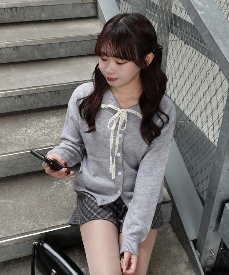 レースリボンカーディガン GRAY