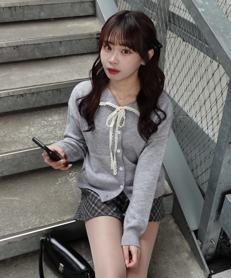 レースリボンカーディガン GRAY