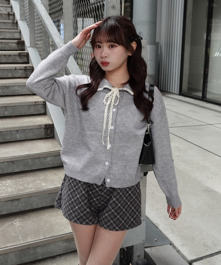 レースリボンカーディガン GRAY