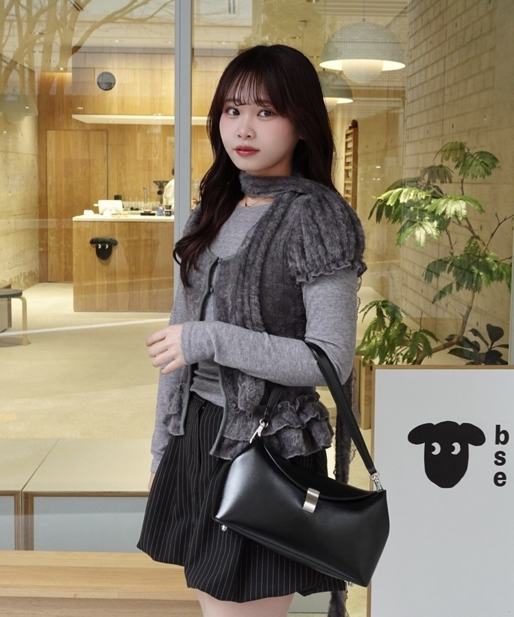 【SET】レイヤードフリルトップス＋マフラー GRAY