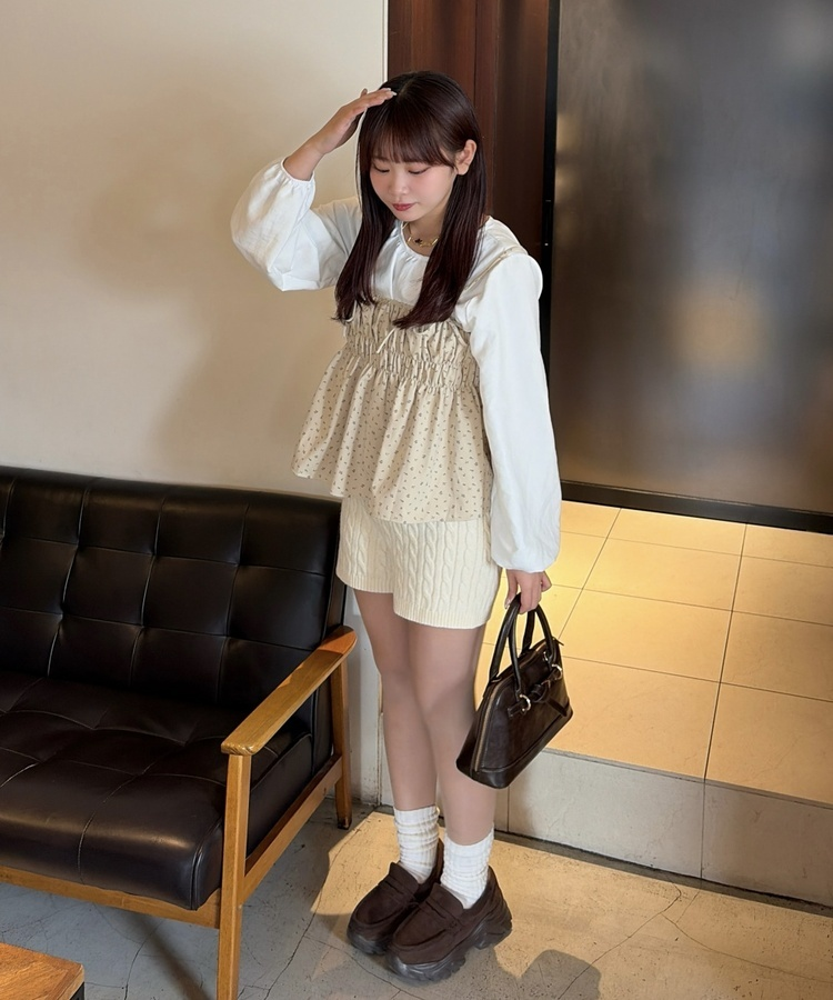 케이블 니트 쇼트팬츠 라이트 옐로우