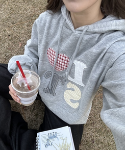 기모 자수 로스트 후드 그레이