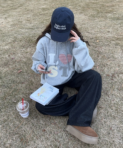 기모 자수 로스트 후드 그레이